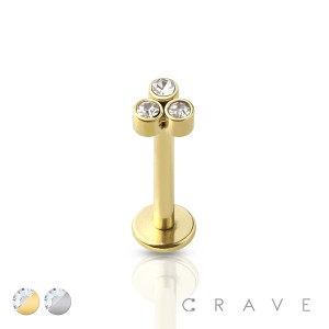 INTERNALLY THREADED TRIPLE BEZEL TOP 316L SURGICAL STEEL LABRET